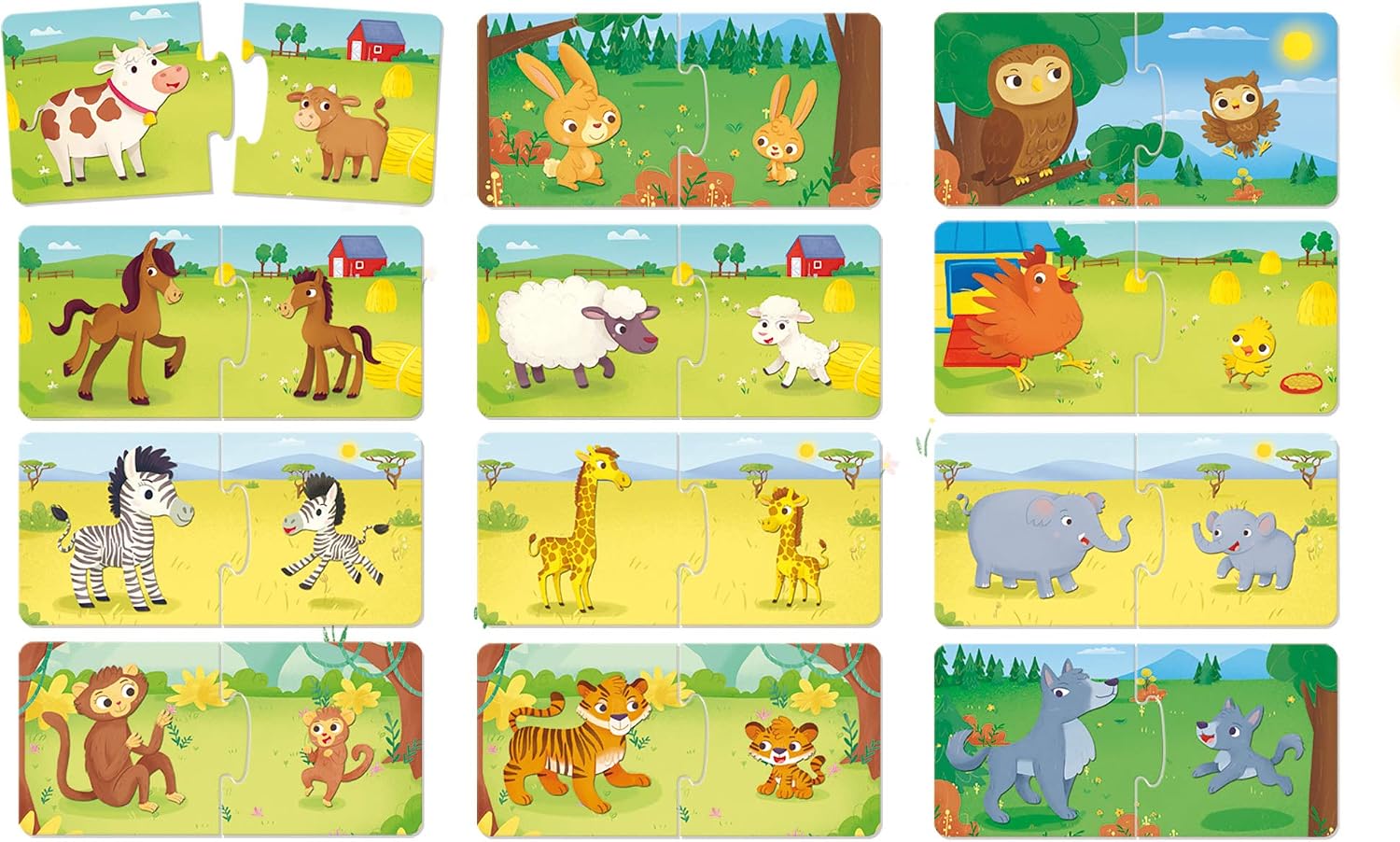Lisciani CAROTINA BABY Logic Baby Moms and Toddlers Educational Game for Children 1 to 4 Years Old – 12 Puzzles of 2 Pieces to Join – Develops Observation, Logic and Coordination