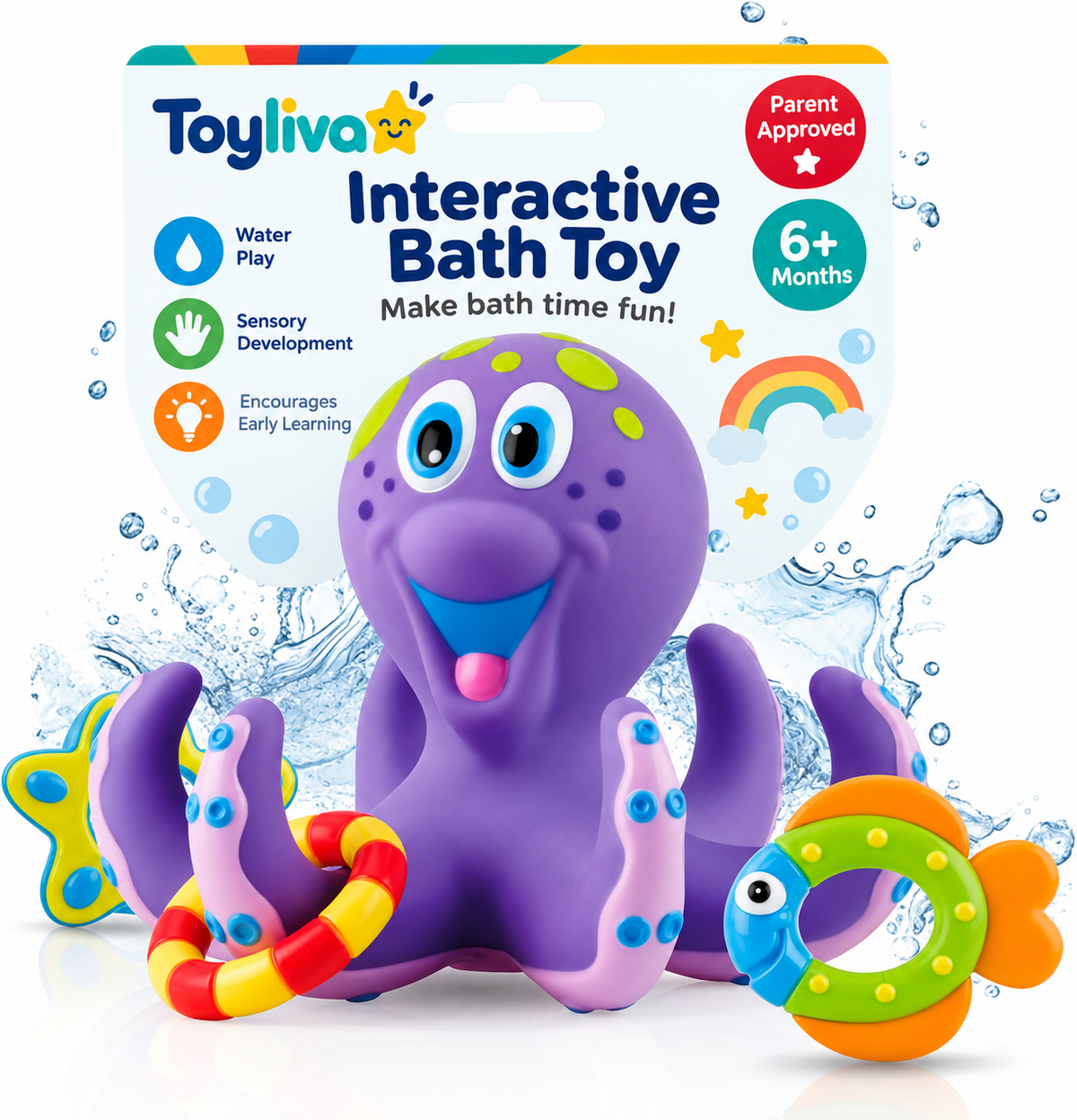 Toyliva Octopus Bath Ring Toss Toy for Babies 18 Months and Up