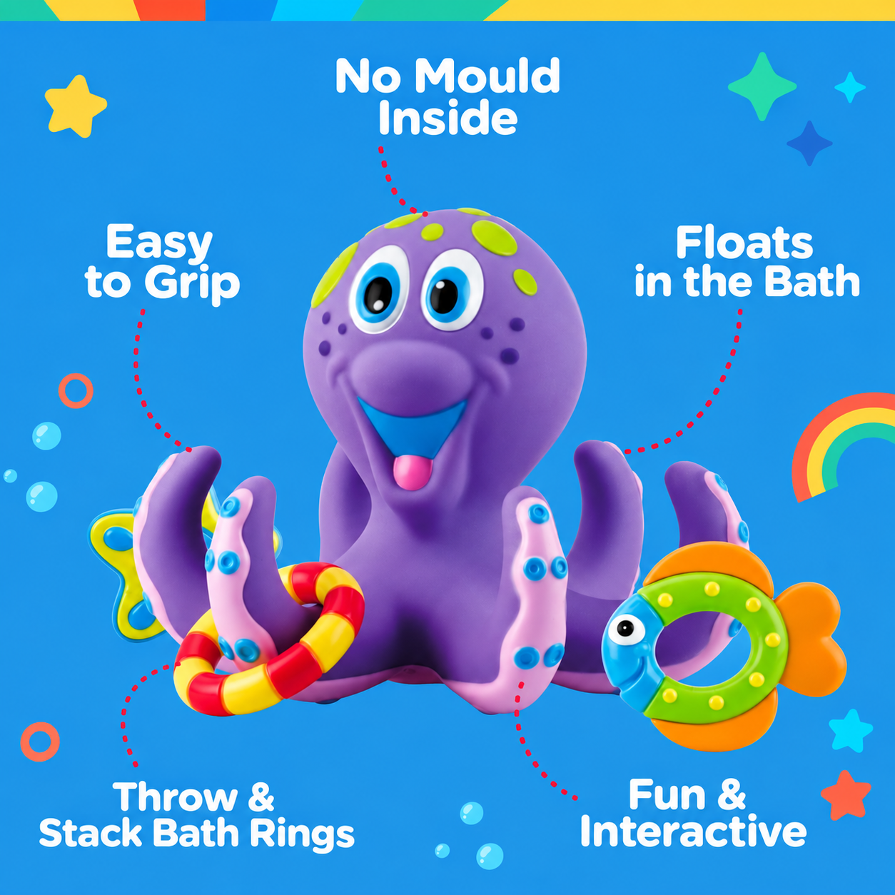 Toyliva Octopus Bath Ring Toss Toy for Babies 18 Months and Up